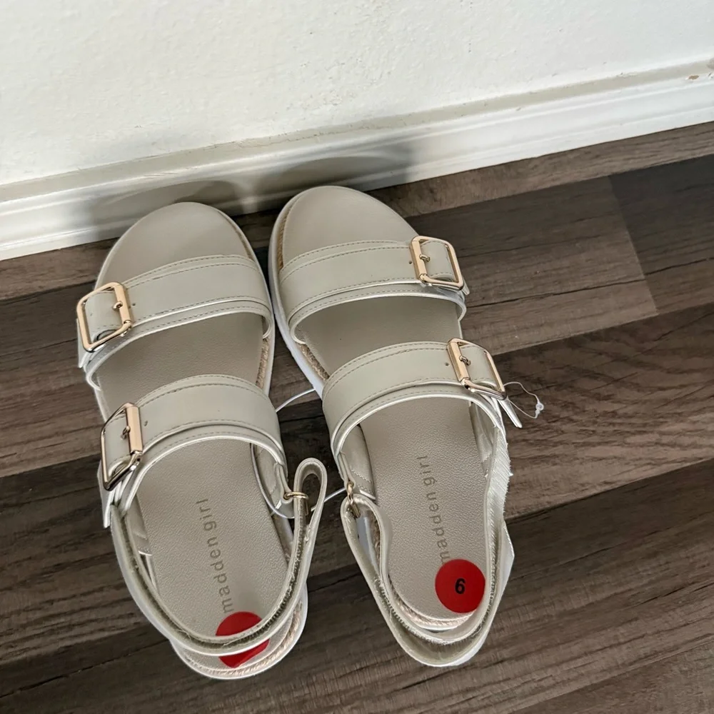 Madden Girl Kids Cream Sandals with Gold Buckles